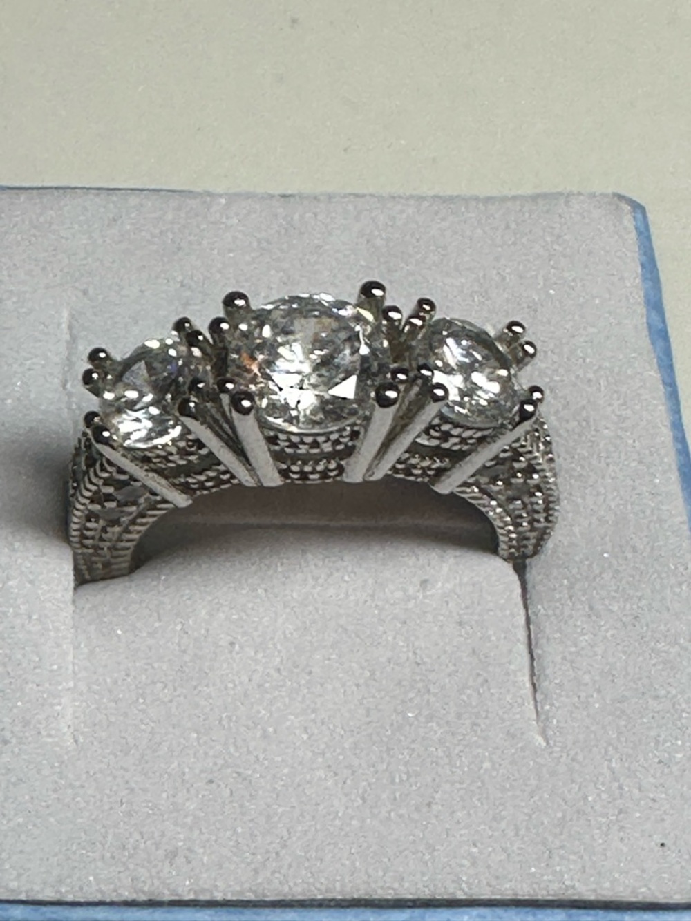 Sterling Silver Classic Three- Tone Ring with Clear Stones.